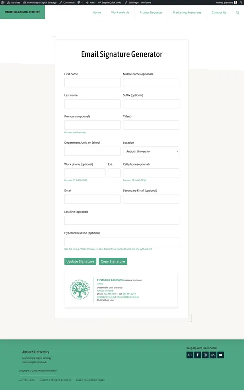Screenshot of Antioch Email Signature Generator