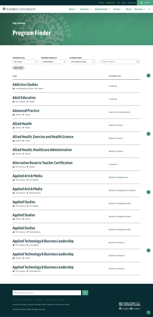 Program Finder Full Page Website